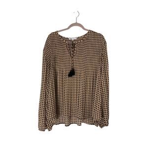 DR2 Daniel Rainn Pink Orange Black Geometric Pattern Flowy Blouse Top Size XXL